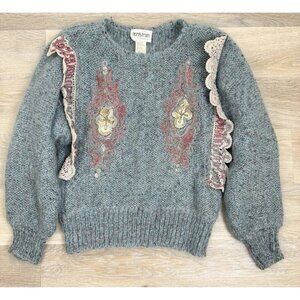 Vtg Fuzzy Mohair Wool Blend Sm Oversized Marled Knit Sweater Eccentric 80s 90s